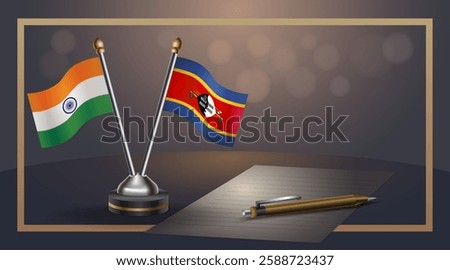 Small national flag of India and Swaziland flag Relation, Template banner vector  Illustration