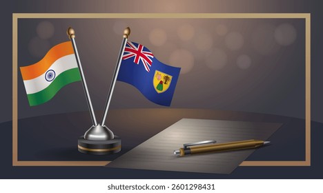 Small national flag of India and Turk and Caicos flag Relation, Template banner vector  Illustration
