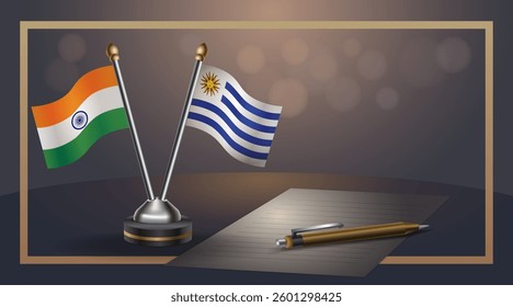 Small national flag of India and Uruguay flag Relation, Template banner vector  Illustration