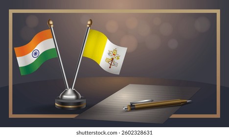 Small national flag of India and Vatican City flag Relation, Template banner vector  Illustration