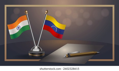 Small national flag of India and Venezuela flag Relation, Template banner vector  Illustration
