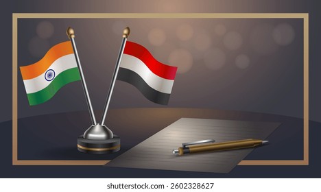 Small national flag of India and Yemen flag Relation, Template banner vector  Illustration