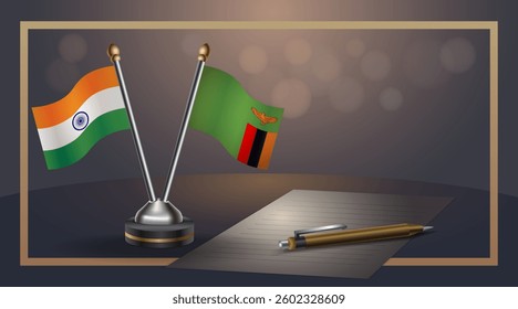 Small national flag of India and Zambia flag Relation, Template banner vector  Illustration
