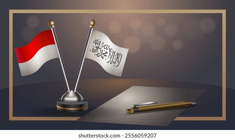 Small national flag of Indonesia and Afghanistan flag Relation, Template banner vector  Illustration