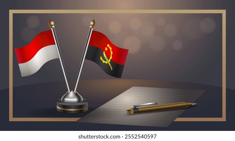 Small national flag of Indonesia and Angola flag Relation, Template banner vector  Illustration