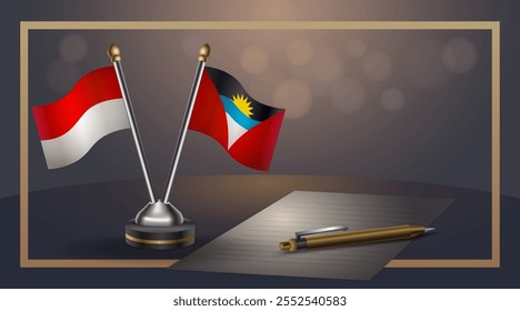 Small national flag of Indonesia and Antigua and Barbuda flag Relation, Template banner vector  Illustration