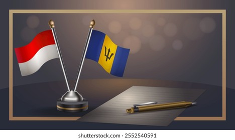 Small national flag of Indonesia and Barbados flag Relation, Template banner vector  Illustration