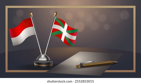 Small national flag of Indonesia and Basque lands  flag Relation, Template banner vector  Illustration