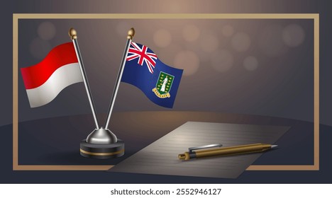 Pequeña bandera nacional de Indonesia y bandera de las Islas Vírgenes Británicas Relación, Ilustración vectorial de Anuncio de Plantilla