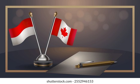Small national flag of Indonesia and Canada flag Relation, Template banner vector  Illustration