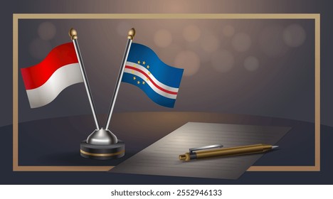 Small national flag of Indonesia and Cape Verde flag Relation, Template banner vector  Illustration