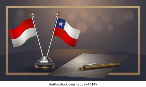 Small national flag of Indonesia and Chile flag Relation, Template banner vector  Illustration