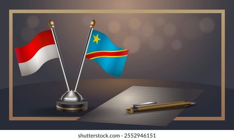 Small national flag of Indonesia and Congo flag Relation, Template banner vector  Illustration