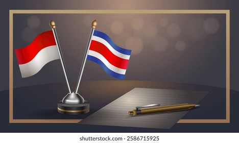 Small national flag of Indonesia and Costa Rica flag Relation, Template banner vector  Illustration