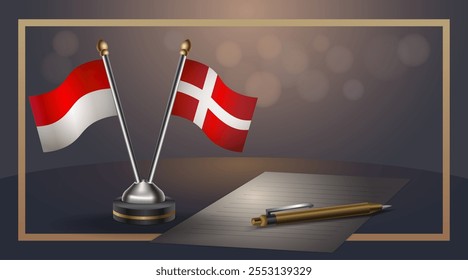 Small national flag of Indonesia and Denmark flag Relation, Template banner vector  Illustration