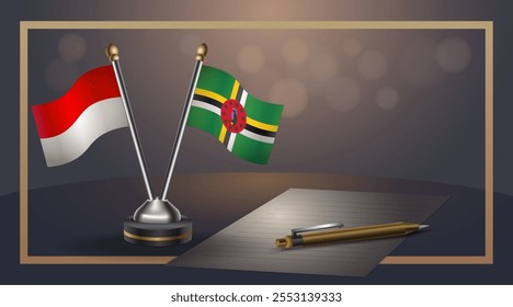 Small national flag of Indonesia and Dominica flag Relation, Template banner vector  Illustration