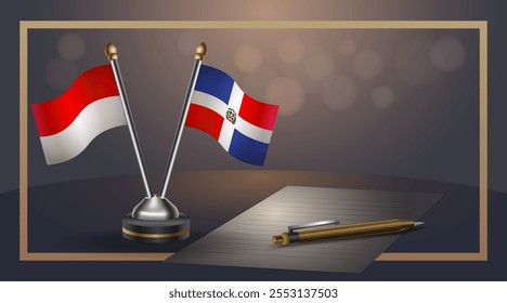Small national flag of Indonesia and Dominican Republic flag Relation, Template banner vector  Illustration