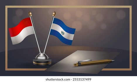 Pequena bandeira nacional da Indonésia e El Salvador bandeira Relação, Modelo banner vetor Ilustração