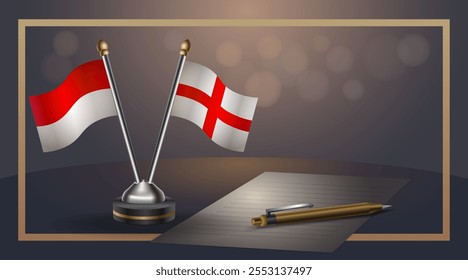 Small national flag of Indonesia and England flag Relation, Template banner vector  Illustration
