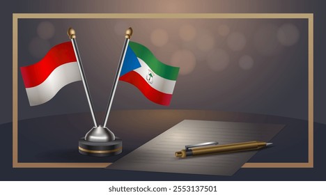 Small national flag of Indonesia and Equatorial Guinea flag Relation, Template banner vector  Illustration