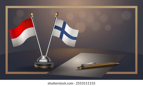 Small national flag of Indonesia and Finland flag Relation, Template banner vector  Illustration