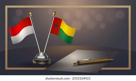 Pequeña bandera nacional de Indonesia y Guinea Bissau Relación, Plantilla Anuncio Ilustración vectorial