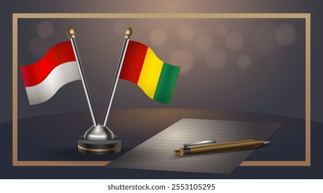 Pequeña bandera nacional de Indonesia y Guinea Relación, Plantilla Anuncio Ilustración vectorial