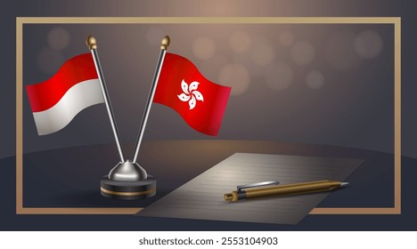 Small national flag of Indonesia and Hong Kong flag Relation, Template banner vector  Illustration