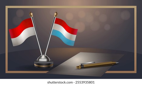 Small national flag of Indonesia and Luxembourg flag Relation, Template banner vector  Illustration