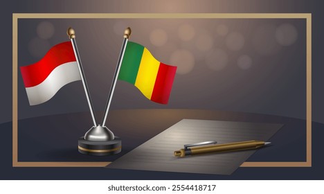 Small national flag of Indonesia and Mali flag Relation, Template banner vector  Illustration