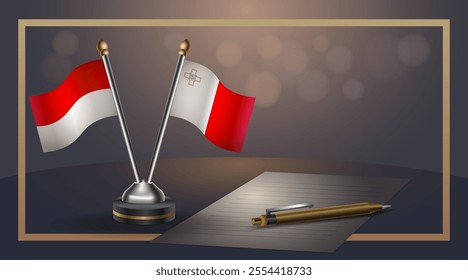 Small national flag of Indonesia and Malta flag Relation, Template banner vector  Illustration