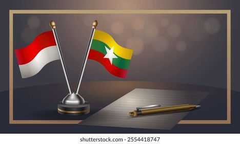 Small national flag of Indonesia and Myanmar flag Relation, Template banner vector  Illustration