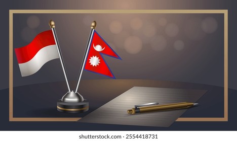 Small national flag of Indonesia and Nepal flag Relation, Template banner vector  Illustration