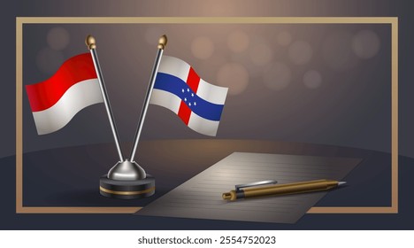 Small national flag of Indonesia and Netherlands Antilles flag Relation, Template banner vector  Illustration