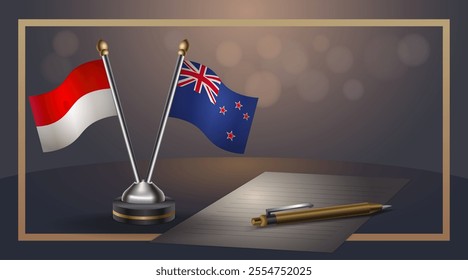 Small national flag of Indonesia and New Zealand flag Relation, Template banner vector  Illustration