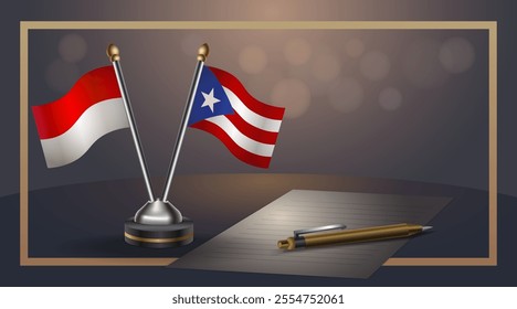 Small national flag of Indonesia and Puerto Rico flag Relation, Template banner vector  Illustration