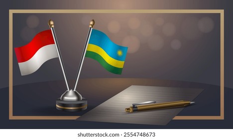 Small national flag of Indonesia and Rwanda flag Relation, Template banner vector  Illustration