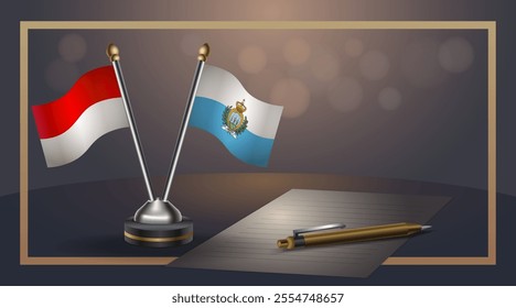 Small national flag of Indonesia and San Marino flag Relation, Template banner vector  Illustration