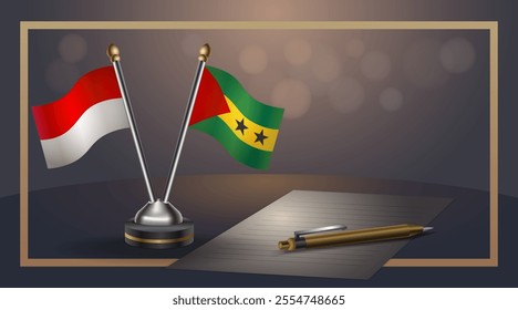 Small national flag of Indonesia and Sao Tome and Principe flag Relation, Template banner vector  Illustration