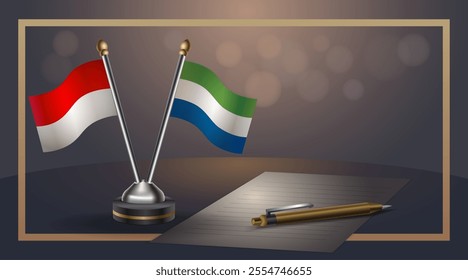 Small national flag of Indonesia and Sierra Leone flag Relation, Template banner vector  Illustration