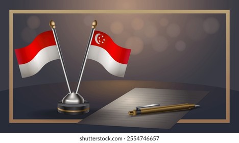 Small national flag of Indonesia and Singapore flag Relation, Template banner vector  Illustration