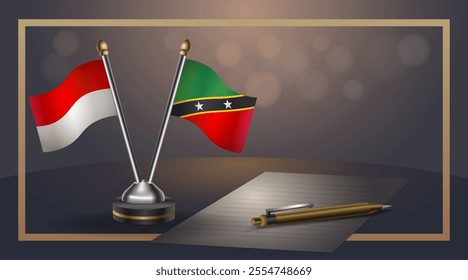 Small national flag of Indonesia and ST. Kitts Nevis flag Relation, Template banner vector  Illustration