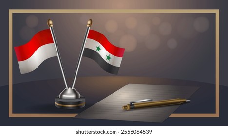 Small national flag of Indonesia and Syria flag Relation, Template banner vector  Illustration