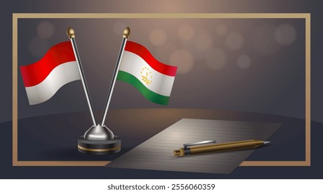 Small national flag of Indonesia and Tajikistan flag Relation, Template banner vector  Illustration