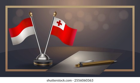 Small national flag of Indonesia and Tonga flag Relation, Template banner vector  Illustration
