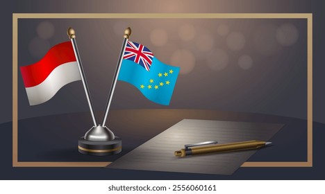 Small national flag of Indonesia and Tuvalu flag Relation, Template banner vector  Illustration