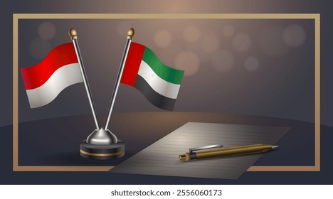Small national flag of Indonesia and United Arab Emirates flag Relation, Template banner vector  Illustration