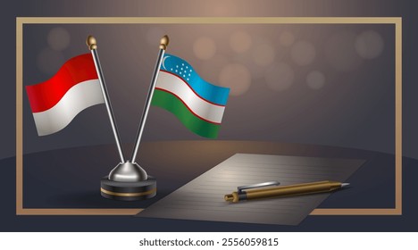 Small national flag of Indonesia and Uzbekistan flag Relation, Template banner vector  Illustration