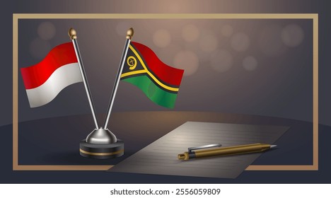 Small national flag of Indonesia and Vanuatu flag Relation, Template banner vector  Illustration