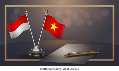 Small national flag of Indonesia and Vietnam flag Relation, Template banner vector  Illustration